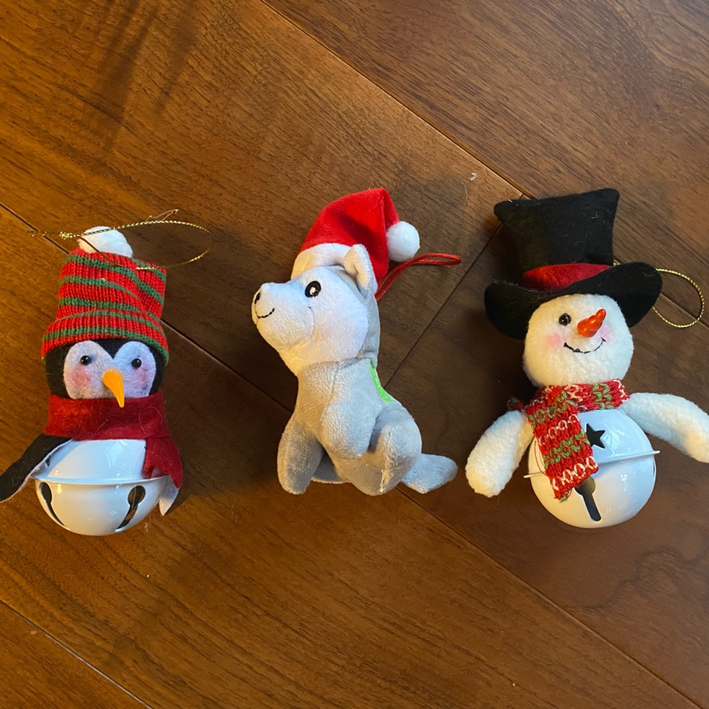 [Vintage] 3 Stuffed Animal Christmas Tree Ornaments